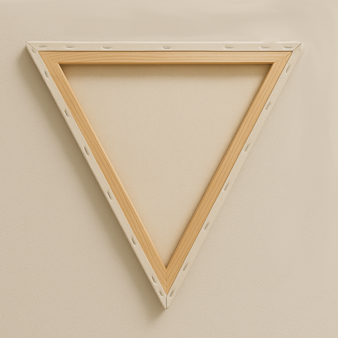The back of an Equilateral Triangular white canvas on white background