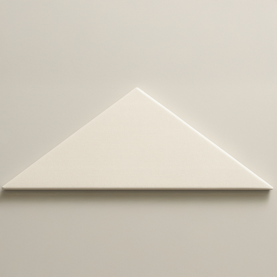 Front side of a white obtuse triangular canvas