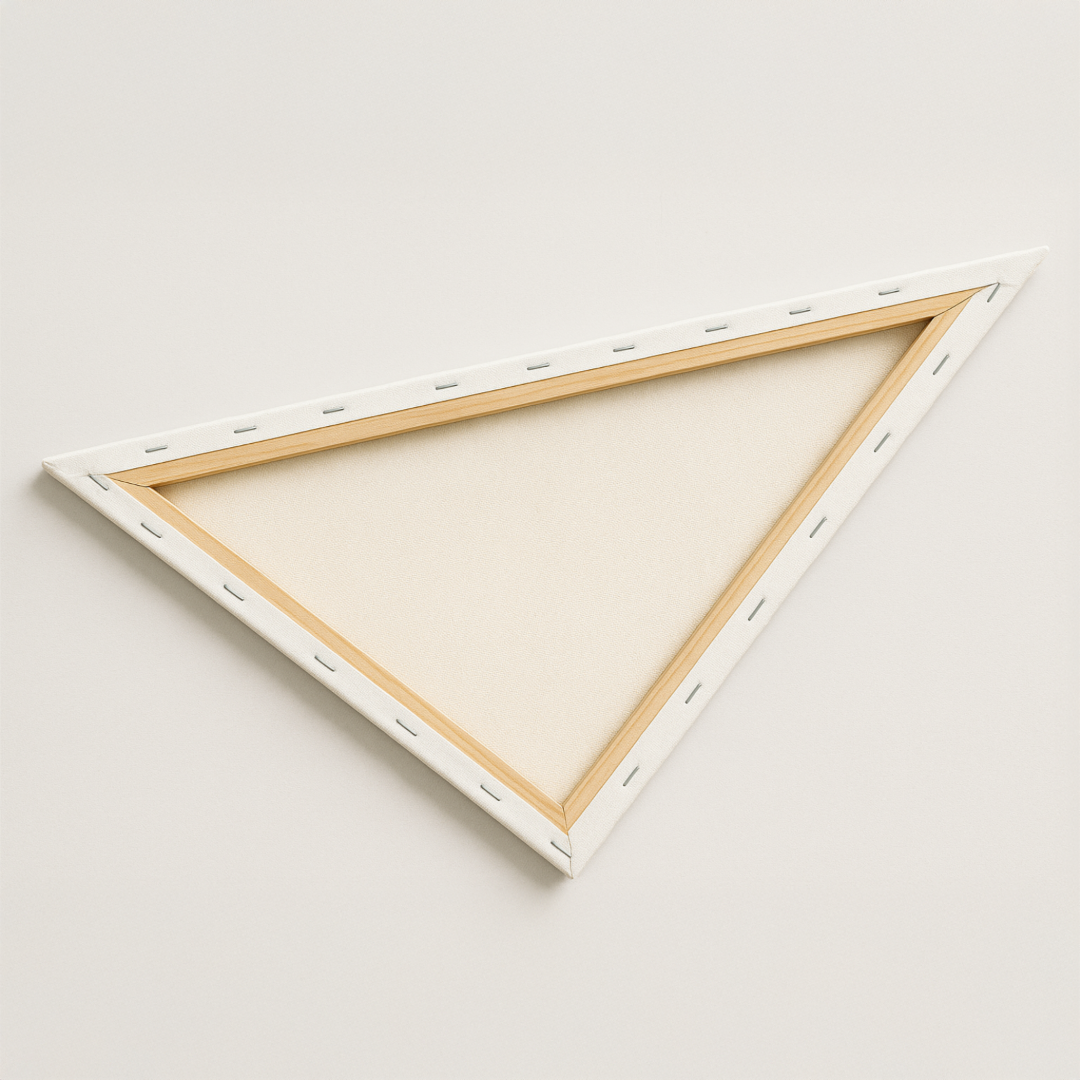 Back side of a Scalene Acute Stretched white triangular canvas